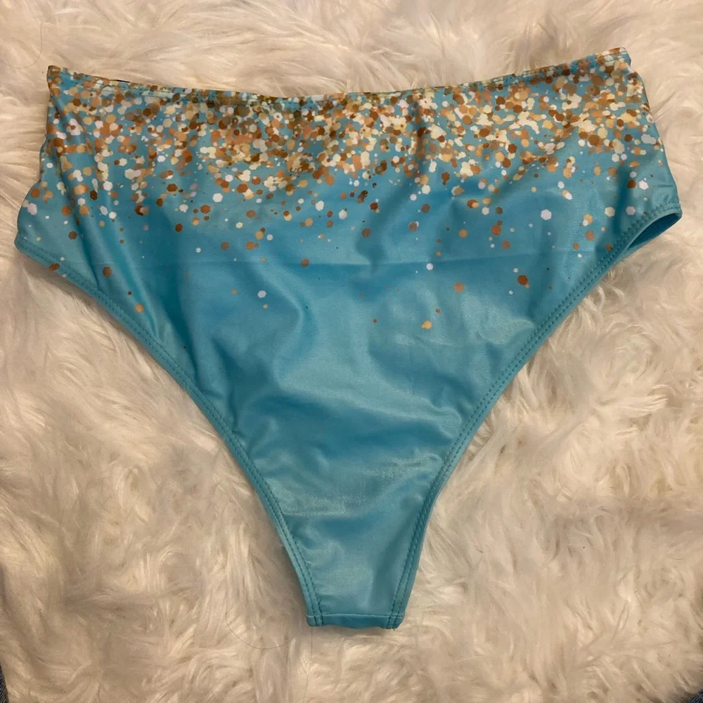 Leopard Gold Glitter Women’s 2 piece Bikini size‎ XL Halter Top High Waisted